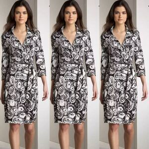 Diane Von‎ Furstenberg Julian Silk Jersey Wrap Dress Black, White Size 6